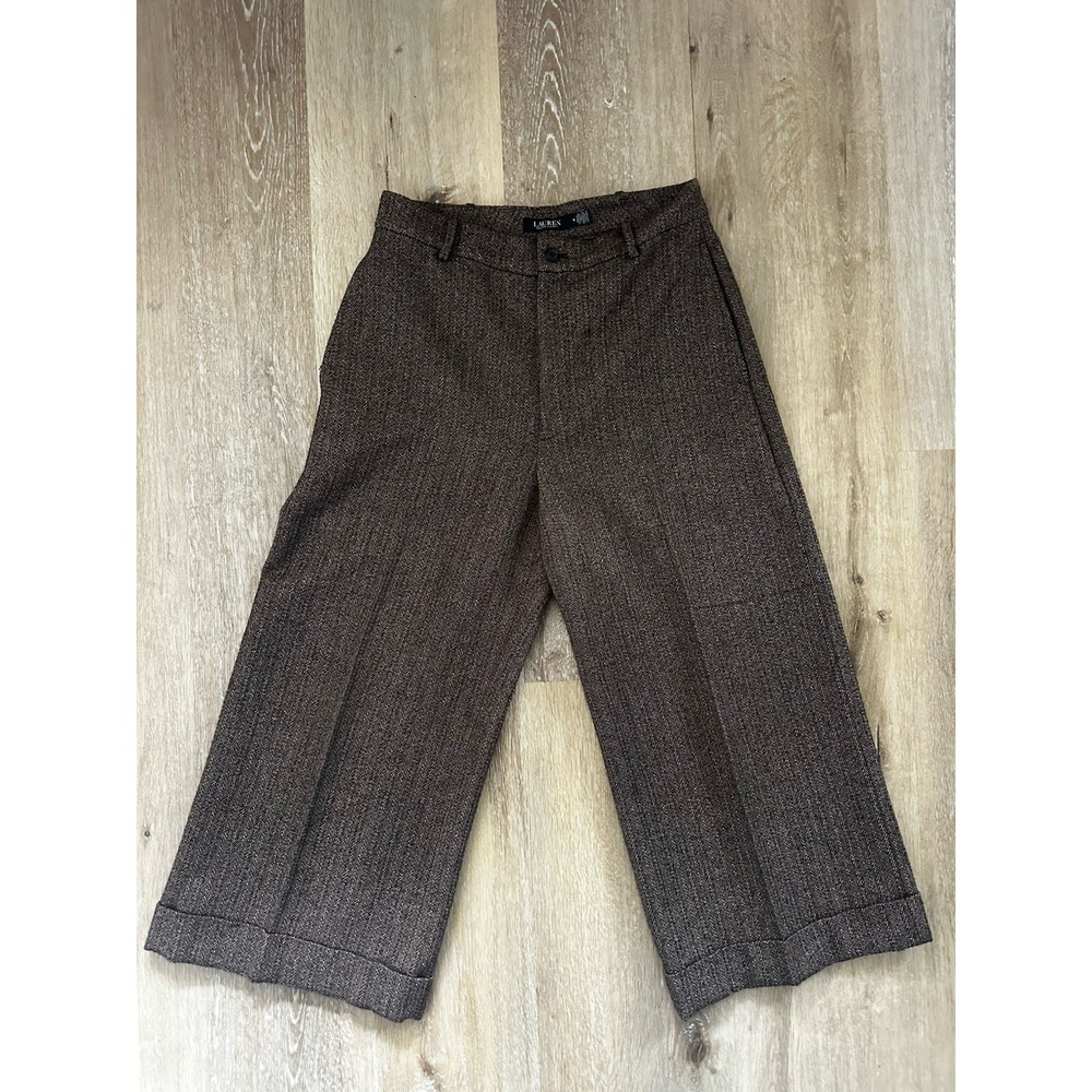 Ralph Lauren Women's Cropped Pant Herringbone Wide-Leg Wool Blend Size 6 Trouser
